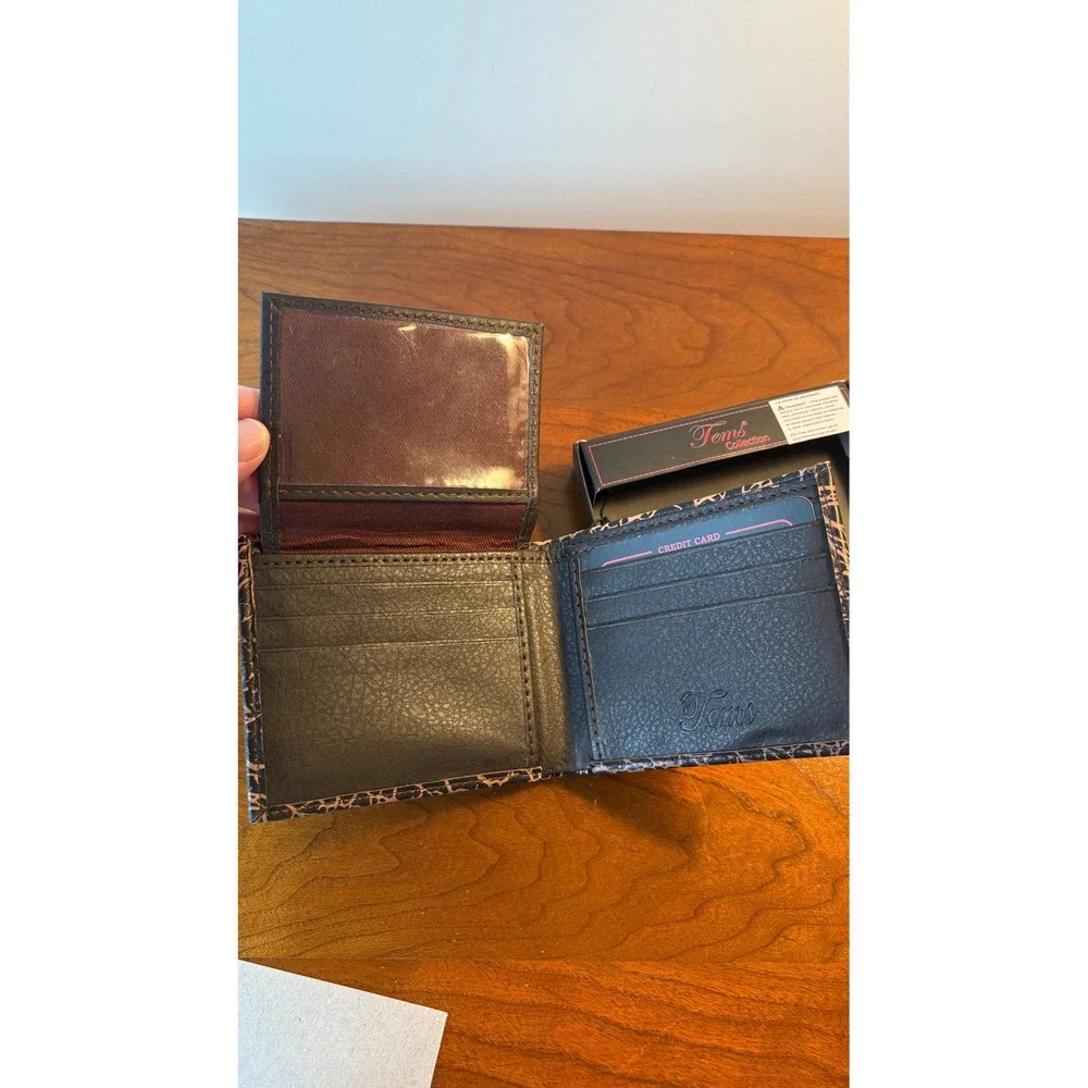 Tems Collection Western Bifold Wallet Black Croc Embossed Longhorn Concho